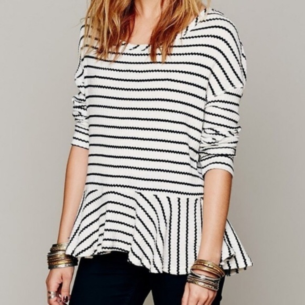 WE THE FREE PEOPLE black stripe peplum knit tee S - Picture 1 of 6